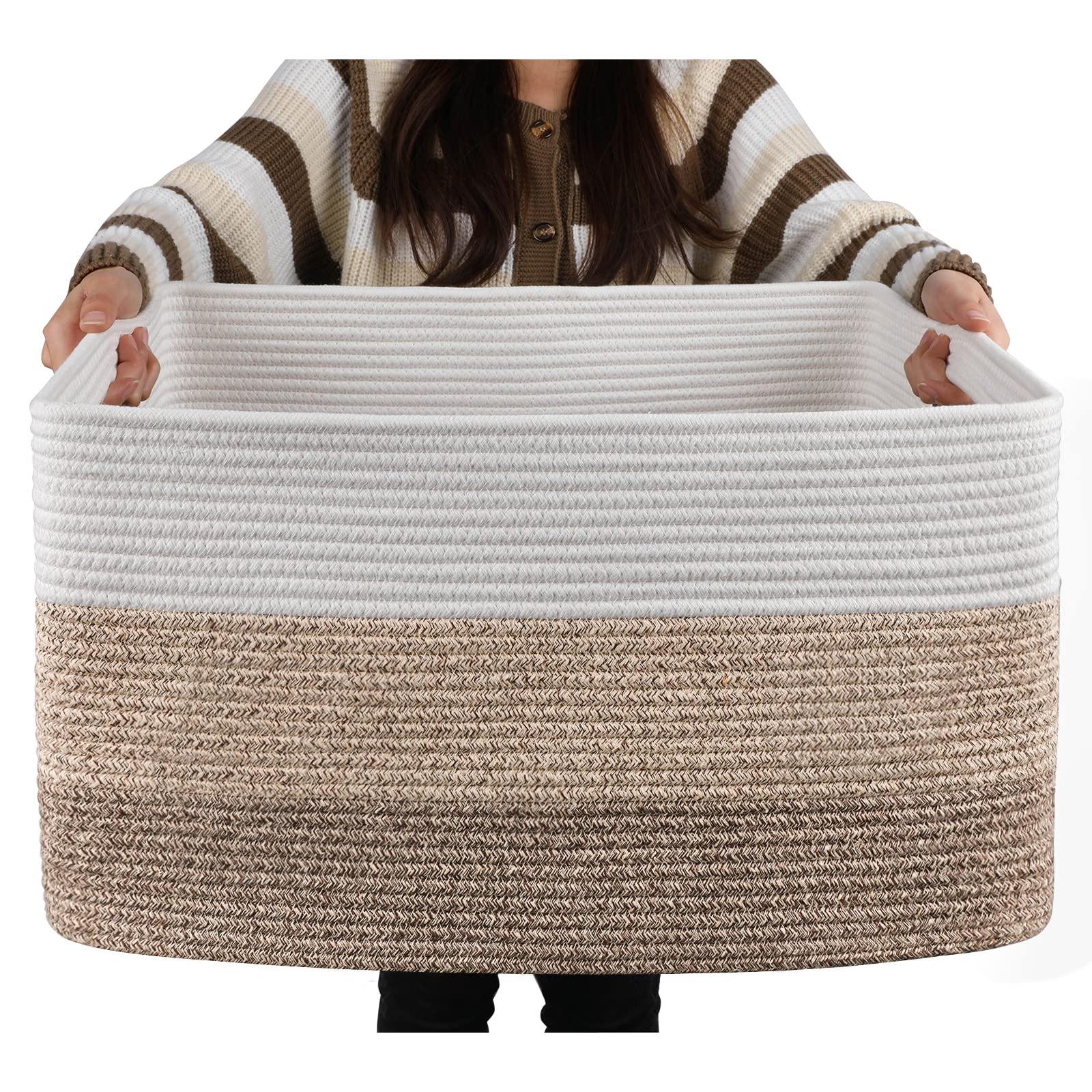 OIAHOMY Blanket Basket Laundry Basket Dog Toy Basket 75L Gradient Brown | Large 