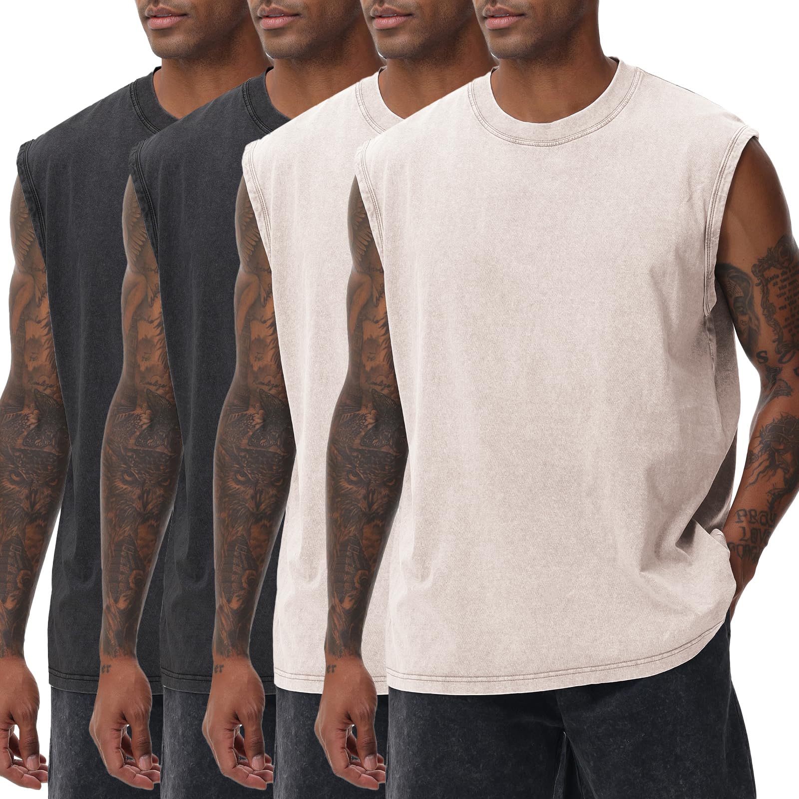 Mens Workout Tank Tops Sleeveless Tee Shirts Men Muscle Shirt Gym Acid Wash T Sh
