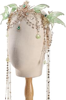 FRESHME Renfaire Butterfly Fairy Elf Crown - Elf Headpiece with Green Butterfly Wings Elven Tiara with Tassel Elven Headband Wedding Renaissance Cosplay Halloween Fantasy Accessories for Women Adult