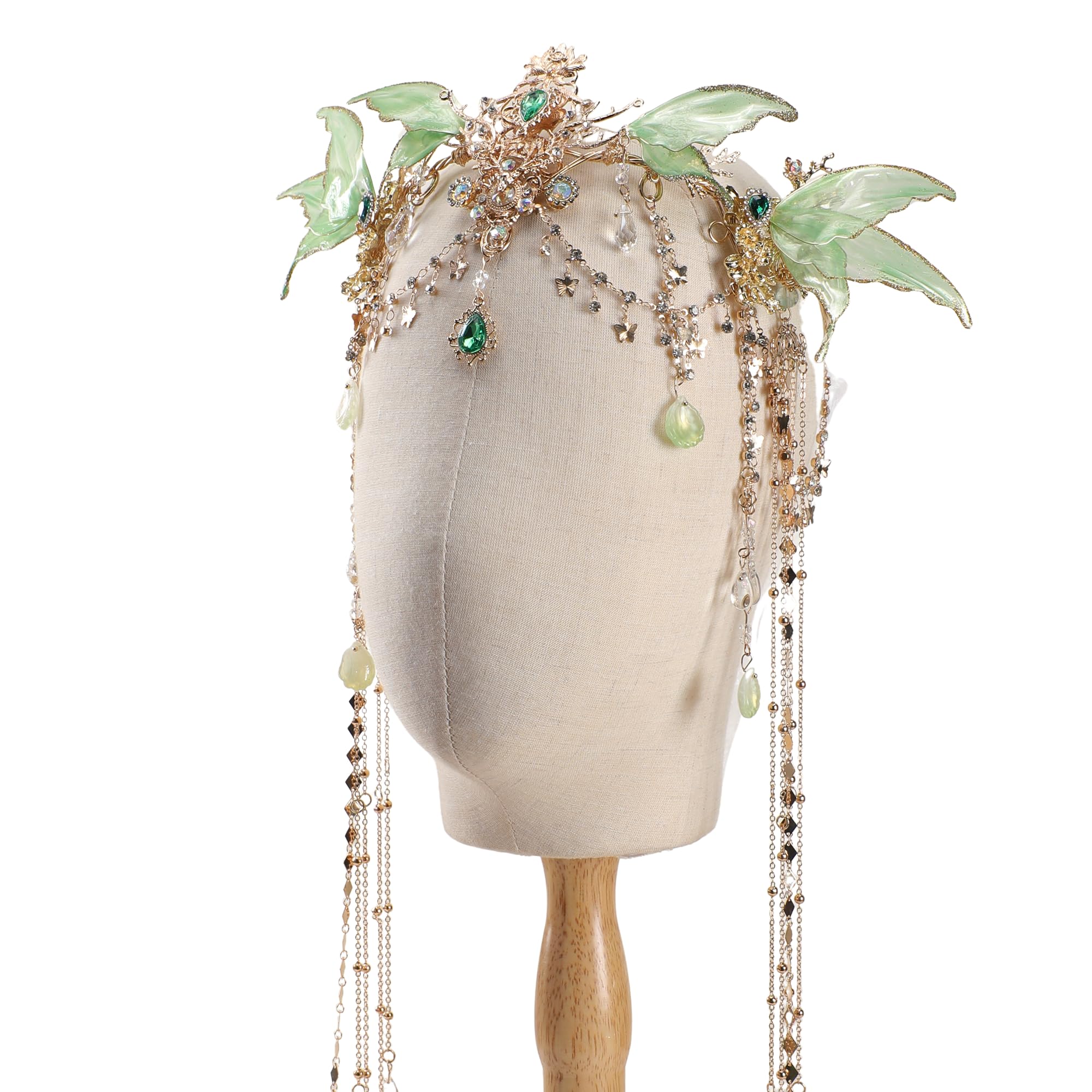 FRESHME Renfaire Butterfly Fairy Elf Crown - Elf Headpiece with Green Butterfly 