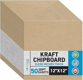 MagicWater Chipboard Sheet - 12x12 inch - 30 pt - 0.030" Thick - 50 Pack | For DIY Projects, Heavy Duty Kraft, Paperboard for Scrapbooking, Books, Picture Frame Backing, Art Projects & Crafts