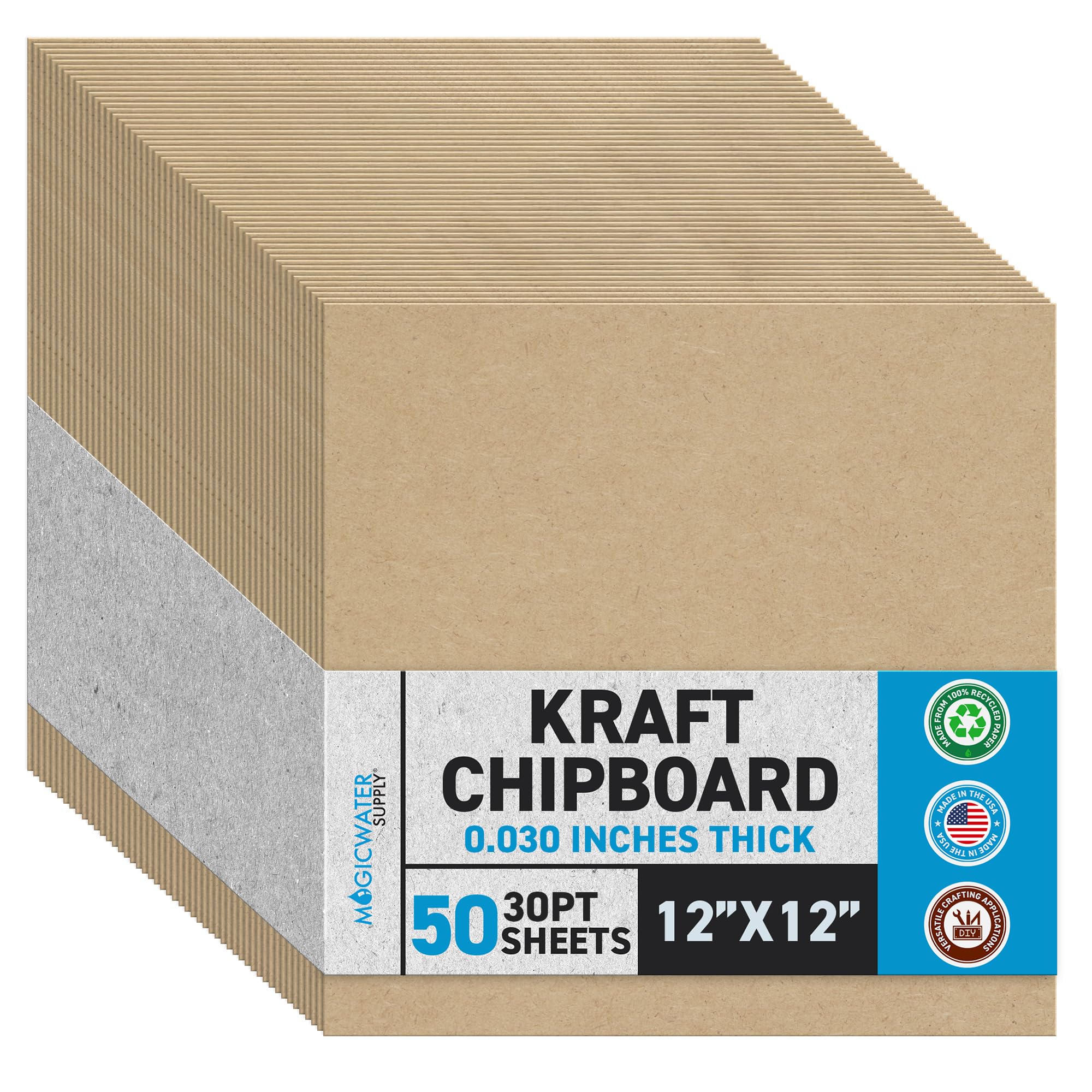 MagicWater Chipboard Sheet - 12x12 inch - 30 pt - 0.030" Thick - 50 Pack | For D