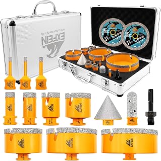 Tile Hole Saw Kit 15pcs - Diamond Core Drill Bits(1/4"-5") + 2pcs 4.5" Tile Blades + SDS Adapter for Ceramic Porcelain Marble
