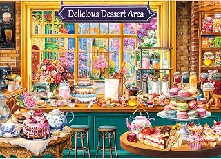 HUADADA Jigsaw Puzzles for Adults 1000 Pieces Family Games -Dessert shop | Eco matte oil print, eye strain relief, tight puzzle piece fit, vibrant colours,gifts for men women