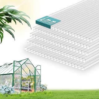 Teabelle 20pcs 4'×2'×0.16'' Polycarbonate Clear Greenhouse Panels | Waterproof UV-Proof Transparent Sheet, Double-Layer Insulation Corrugated Board for Greenhouse Outdoor Plant Stand Roof