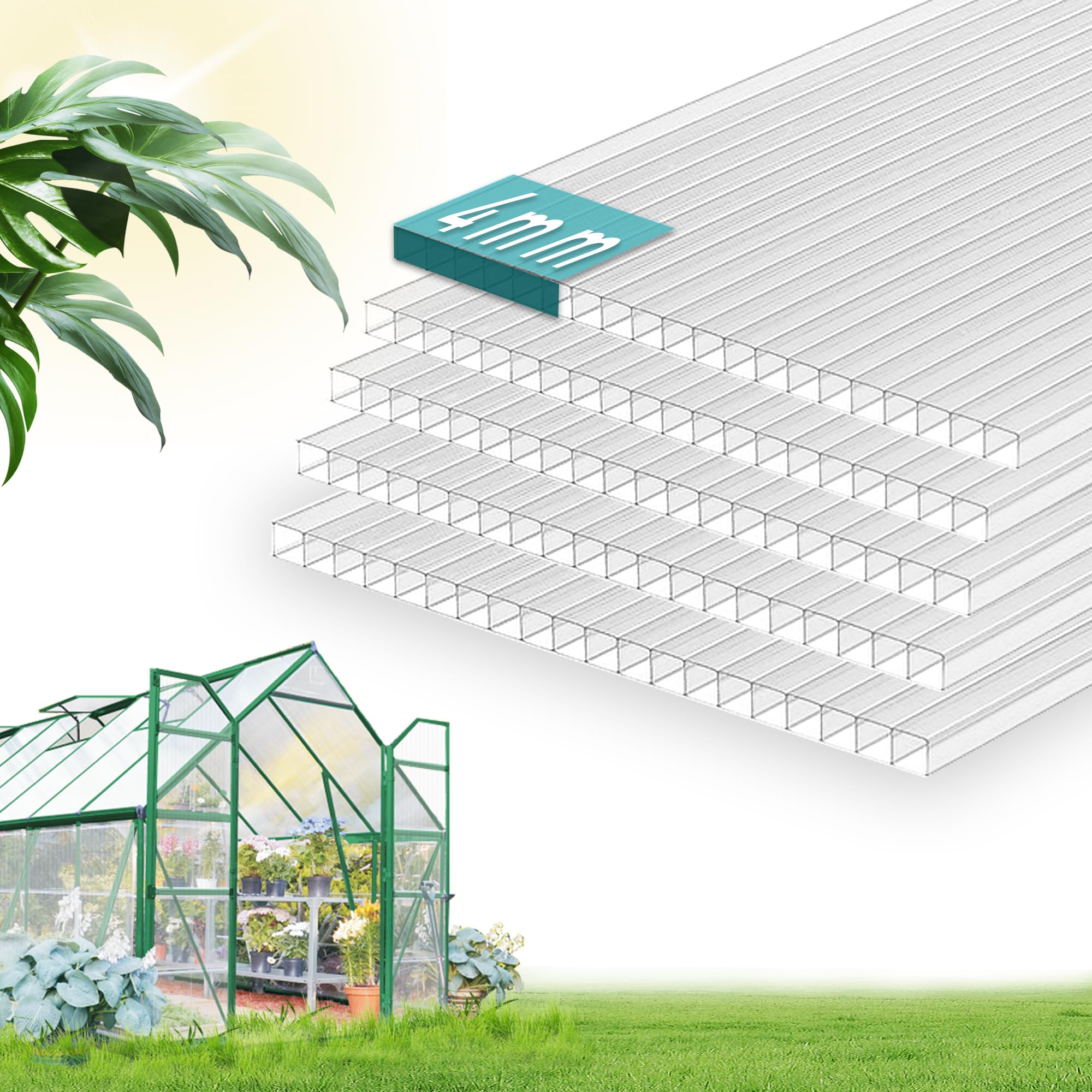 Teabelle 20pcs 4'×2'×0.16'' Polycarbonate Clear Greenhouse Panels | Waterproof U