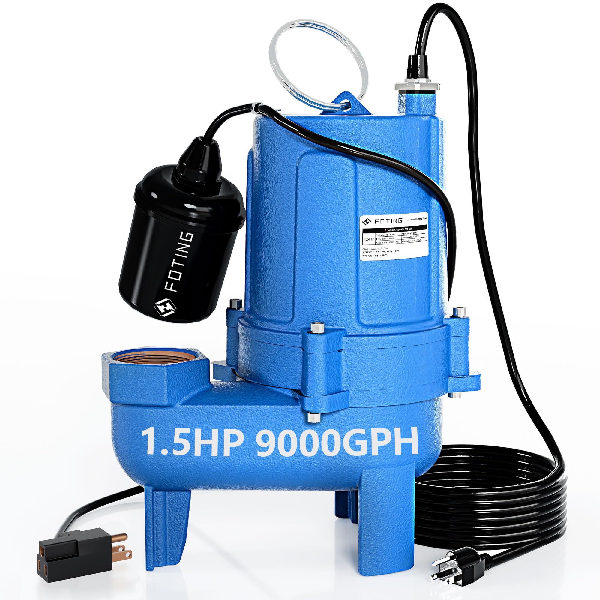 FOTING 1.5HP 9000GPH Sump Pump Submersible Sewage/Effluent Pump | Heavy Duty Cas