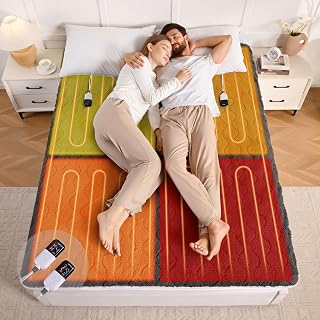 Bearhug Multi-Zone Electric Heated Mattress Pad King Size, Dual Control Bed Warmer with Memory & 11 Heat Level, 1-9H Auto Off, Individual Body & Feet Settings, Deep Pocket ETL Certified, Machine Wash