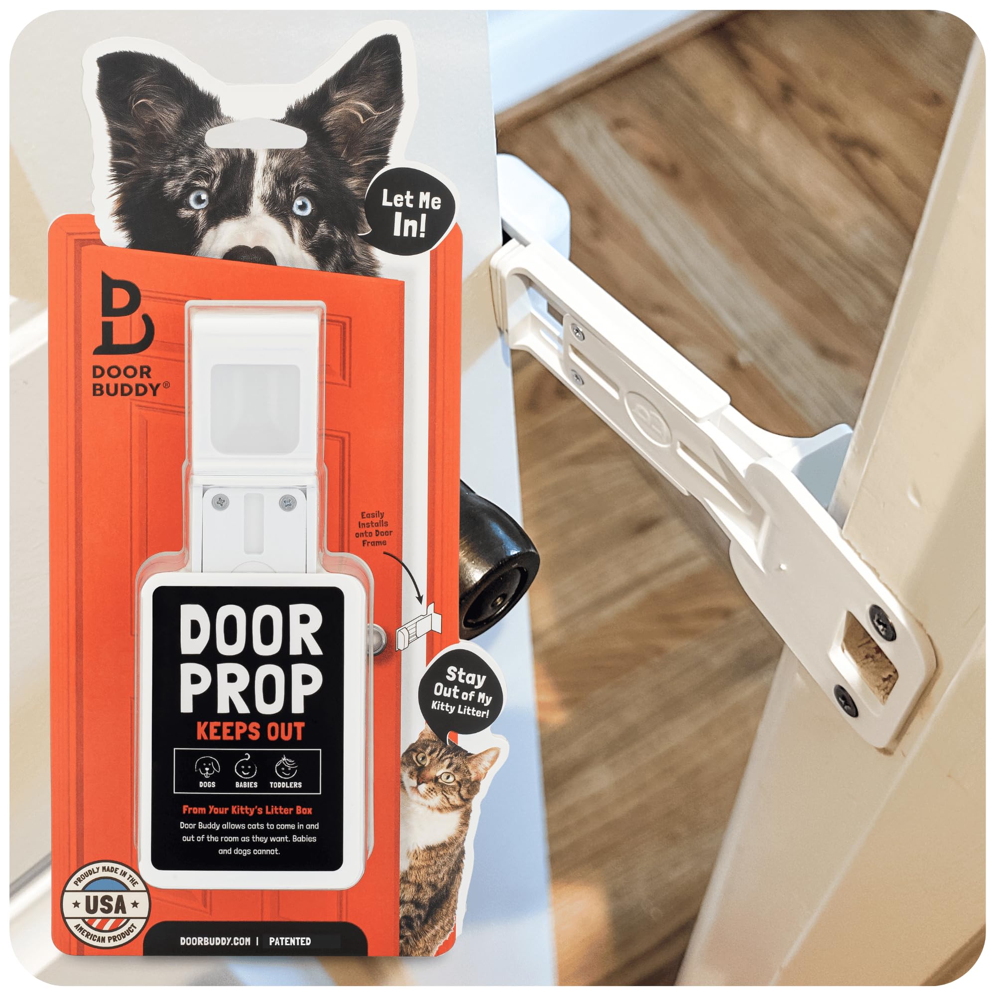 Door Buddy Door Prop for Cats - Easiest Cat Door Latch Holder to Keep Interior D