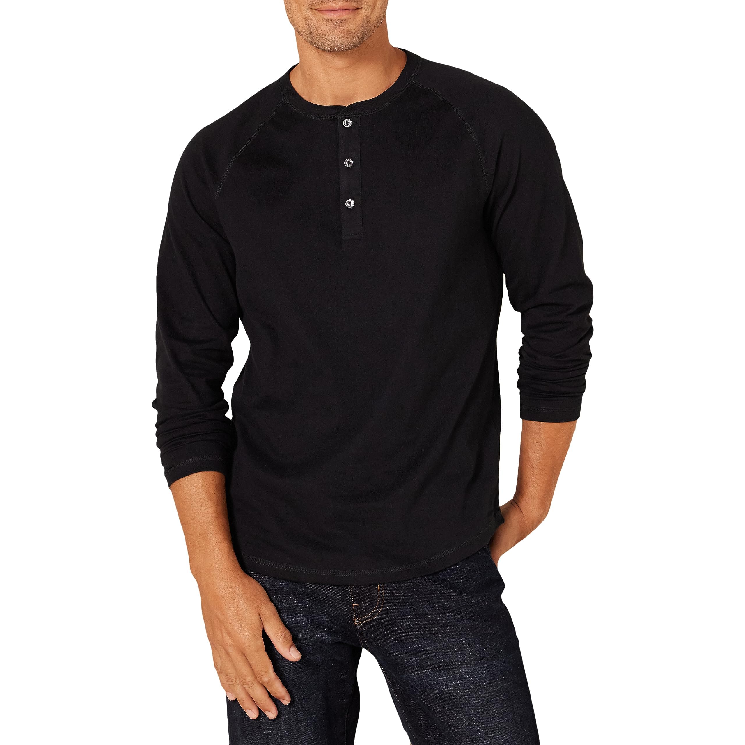 Amazon Essentials Men's Long Sleeve Henley Shirt for Men, Regular-Fit, Cotton, A