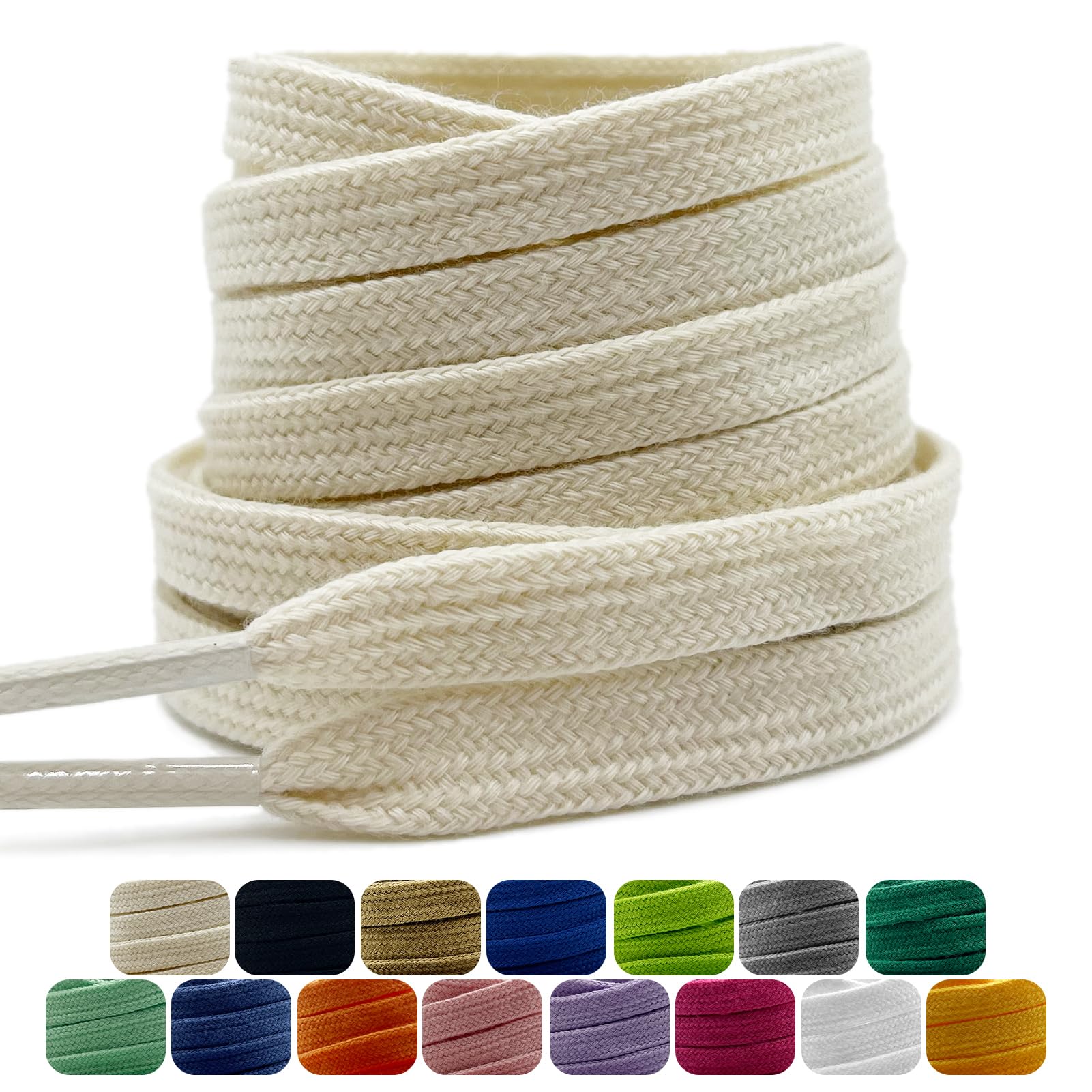 Flat Cotton Laces, 9 mm Wide Laces Very Resistant Running Shoes, Shoelaces Sport