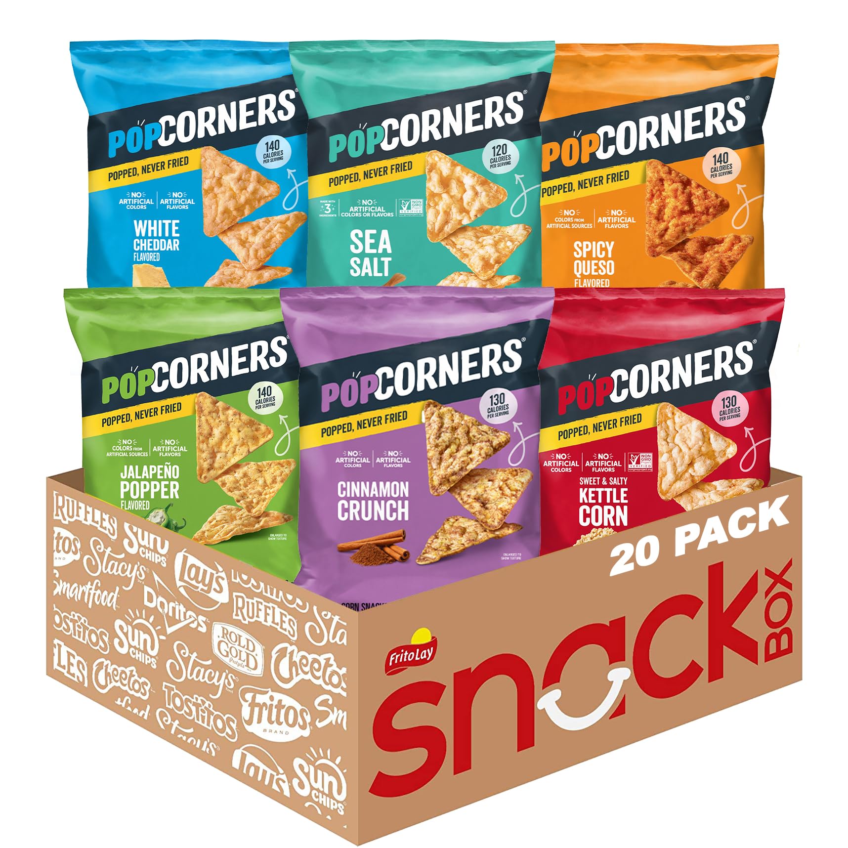 PopCorners Popped Corn Chips, 6 Flavor Variety Snack Pack, 1 oz Bags, (20 Pack),