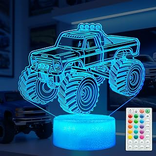 Monster Truck Night Light, Monster Truck Gifts, 3D Illusion Lamp with 16 Colors Changing, Remote Control with Timer, Dimmer, Kids Room Decoration for Holiday Birthday Christmas