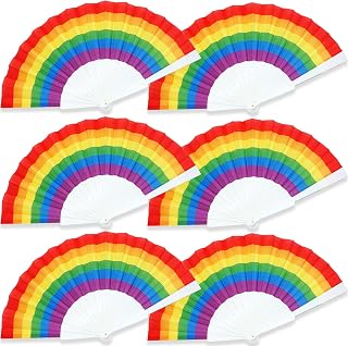 6 Pack Rainbow Folding Fans Pride Decorations Pride Fan Gay Lesbian Wedding Pride Decor LGBT Pride Month Parade Accessories Party Favors Stuff Hand Fans for Women Men, Horizontal Rainbow White