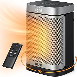 DREO Space Heater, Portable Electric Heaters for Indoor Use with Thermostat | 70°Oscillation, Remote, ECO, 12H Timer, 5 Modes, Safe Quiet Room Heater for Bedroom, 1500W PTC Ceramic Heater for Office