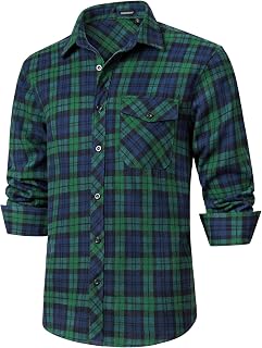 HISDERN Men's Long Sleeve Casual Plaid Flannel Shirt Checked Tartan Button Down Shirts for Men S-4XL
