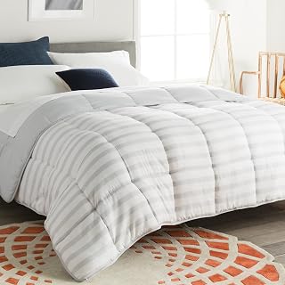 Linenspa 4 Seasons Microfibre Duvet – All Season Duvet – Ultra Soft – Duvet 220 x 240 cm, Grey/White Stripes