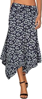 DJT Women's Elastic Waist Plain Flared A-Line Pleated Skirt