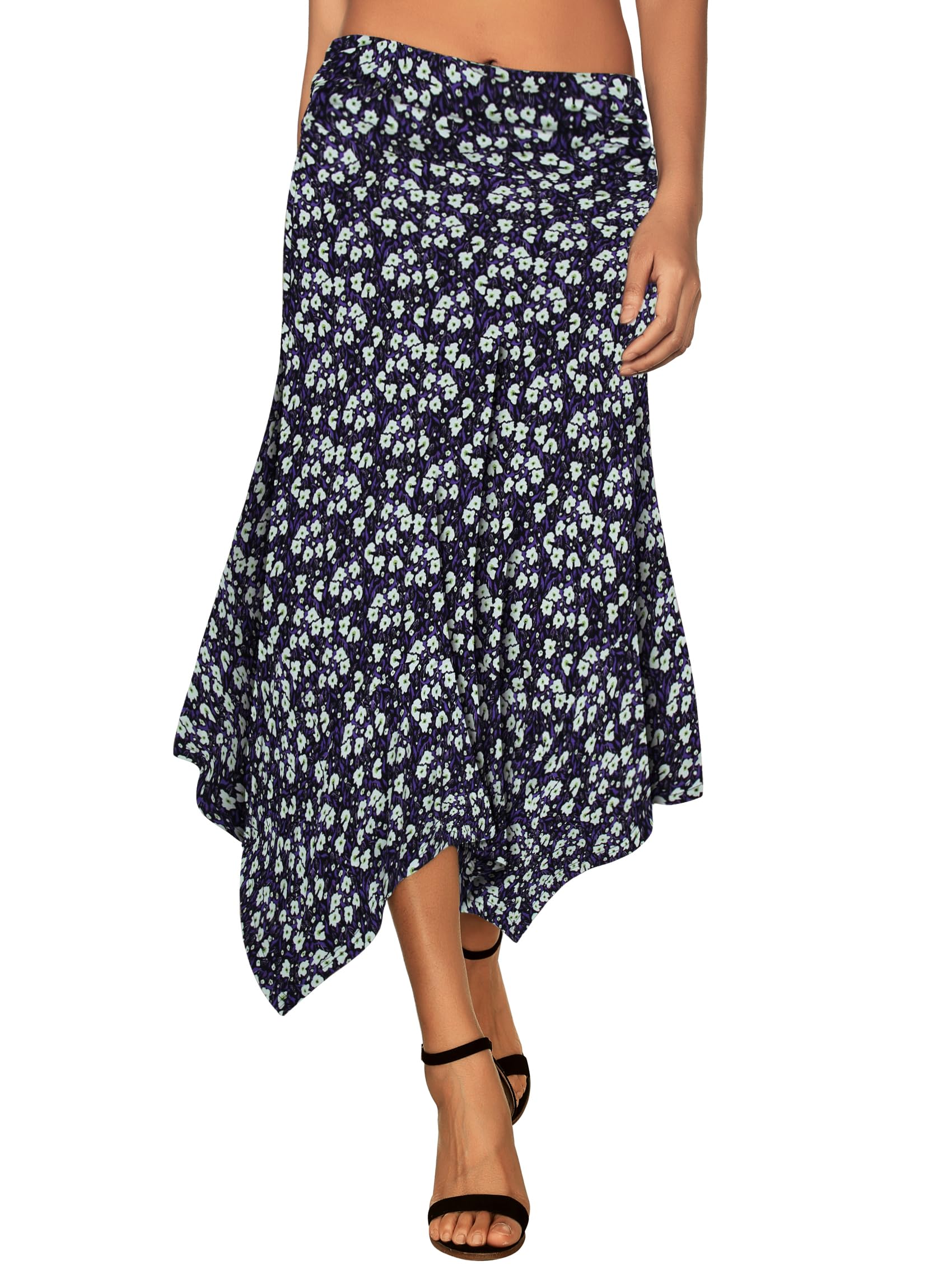 DJT Women's Elastic Waist Plain Flared A-Line Pleated Skirt