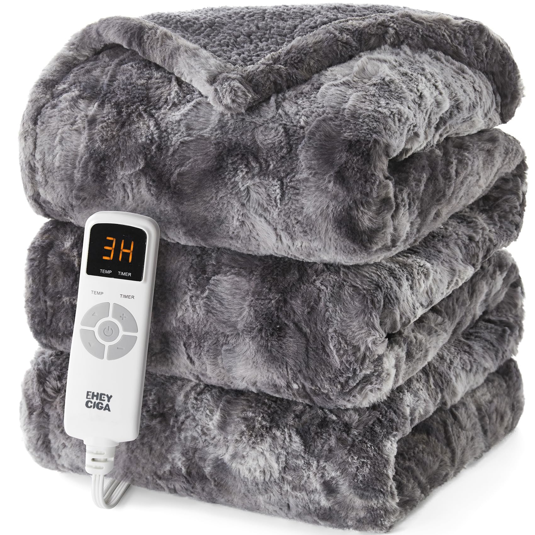 EHEYCIGA Electric Heated Throw Blanket 50"x60", Faux fur & sherpa , Grey | ETL c