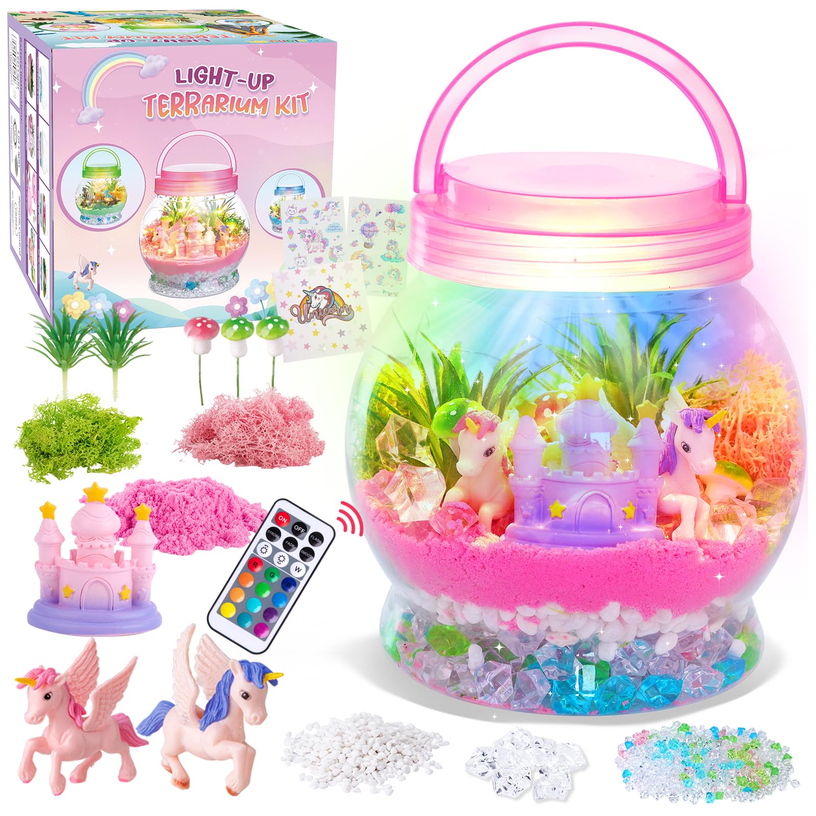 Meland Unicorn Terrarium Kit, Light-Up Craft Gift for Girls Ages 5-12 | Light-up