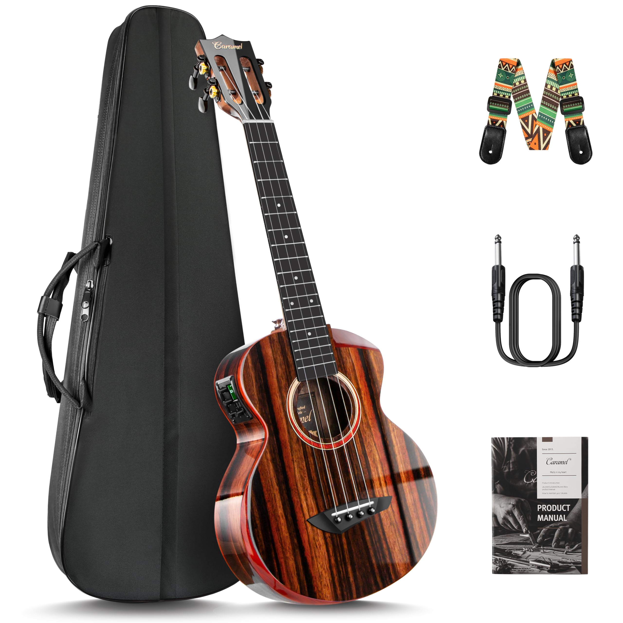 Caramel TEG91 Cutaway 26-inch Ebony Glossy Electric Armrest Ukulele | Tenor Hand