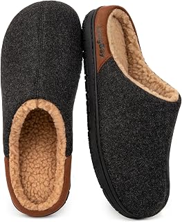 LongBay Mens Wool Slippers Memory Foam Slippers Soft Sherpa Lined Indoor Outdoor Slippers