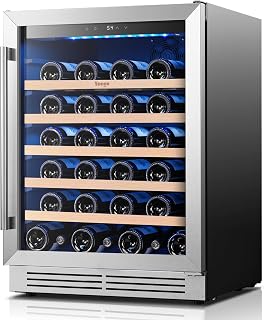 Yeego 24 Inch Wine Fridge, 52 Bottle Wine Cooler with Right-Hinged | Built-In or Freestanding, Under Counter Wine Refrigerator with Glass Door, 40-65°F | For Home Bar, Kitchen, Office