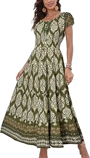 OSTOO Women's 2026 Maxi Dress Short Sleeves Boho Floral Print Tiered Casual Flowy Summer Long Dress