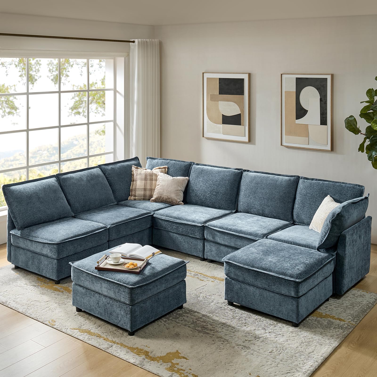 HULALA HOME U-Shaped Modular Sectional Sofa, Oversized 6 Seater Sofa with Storag