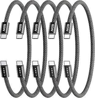 LISEN USB C Cable, 5-Pack [0.5FT] USBC to USBC Cable for iPhone 17 16e 15 Pro Max Charger Cord, 60W C to C Cable Fast Charging for Galaxy S25/S24/23, Switch 2, iPad, MacBook,Black