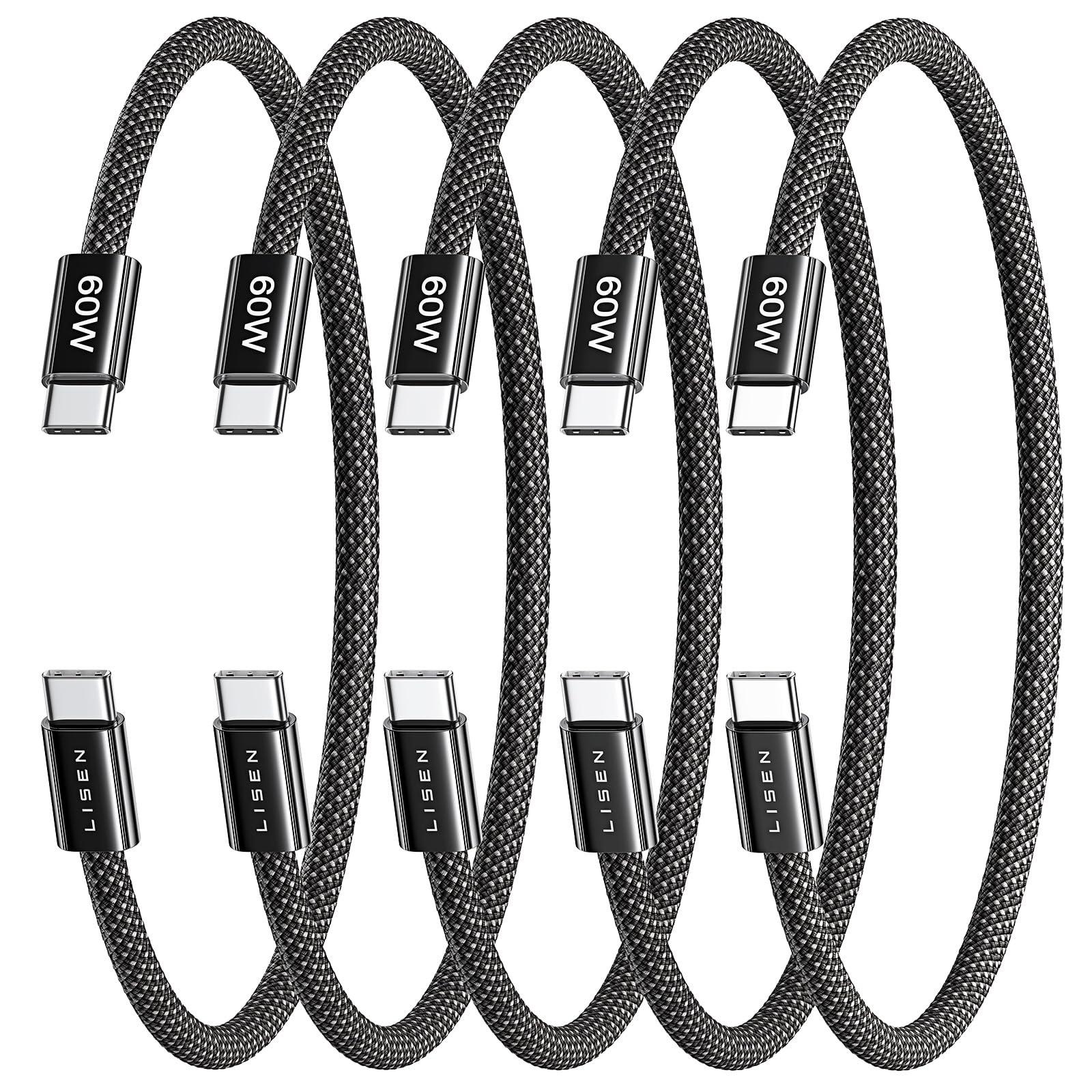 LISEN USB C Cable, 5-Pack [0.5FT] USBC to USBC Cable for iPhone 17 16e 15 Pro Ma