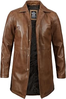 Real Lambskin Leather Car Coat Mid Length Long Jackets For Men