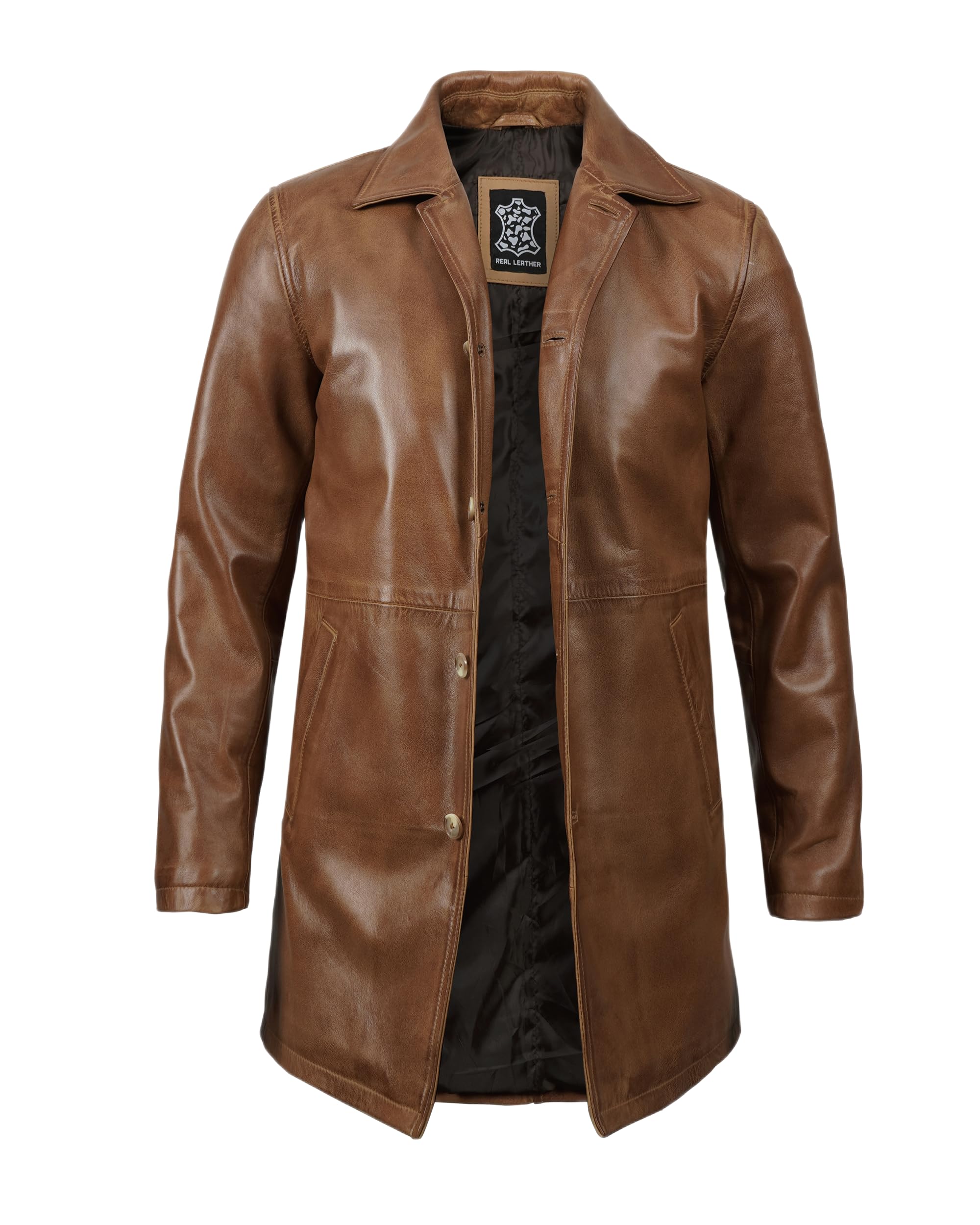 Real Lambskin Leather Car Coat Mid Length Long Jackets For Men