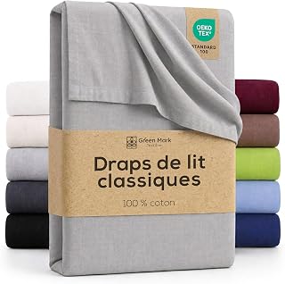 Green Mark 100% Cotton Flat Sheet – Classic Flat Sheet, No Elastic, Skin-Friendly, Easy Care, Washable at High Temperatures, Silver Grey – 240 x 275 cm