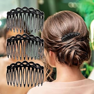 French Hair Side Combs Set of 3 Side Combs for Women Plastic Twist Decorative Hair Clips Wedding Veil Combs for Multiple Hairstyles (Black, 7.5 x 5.4cm)