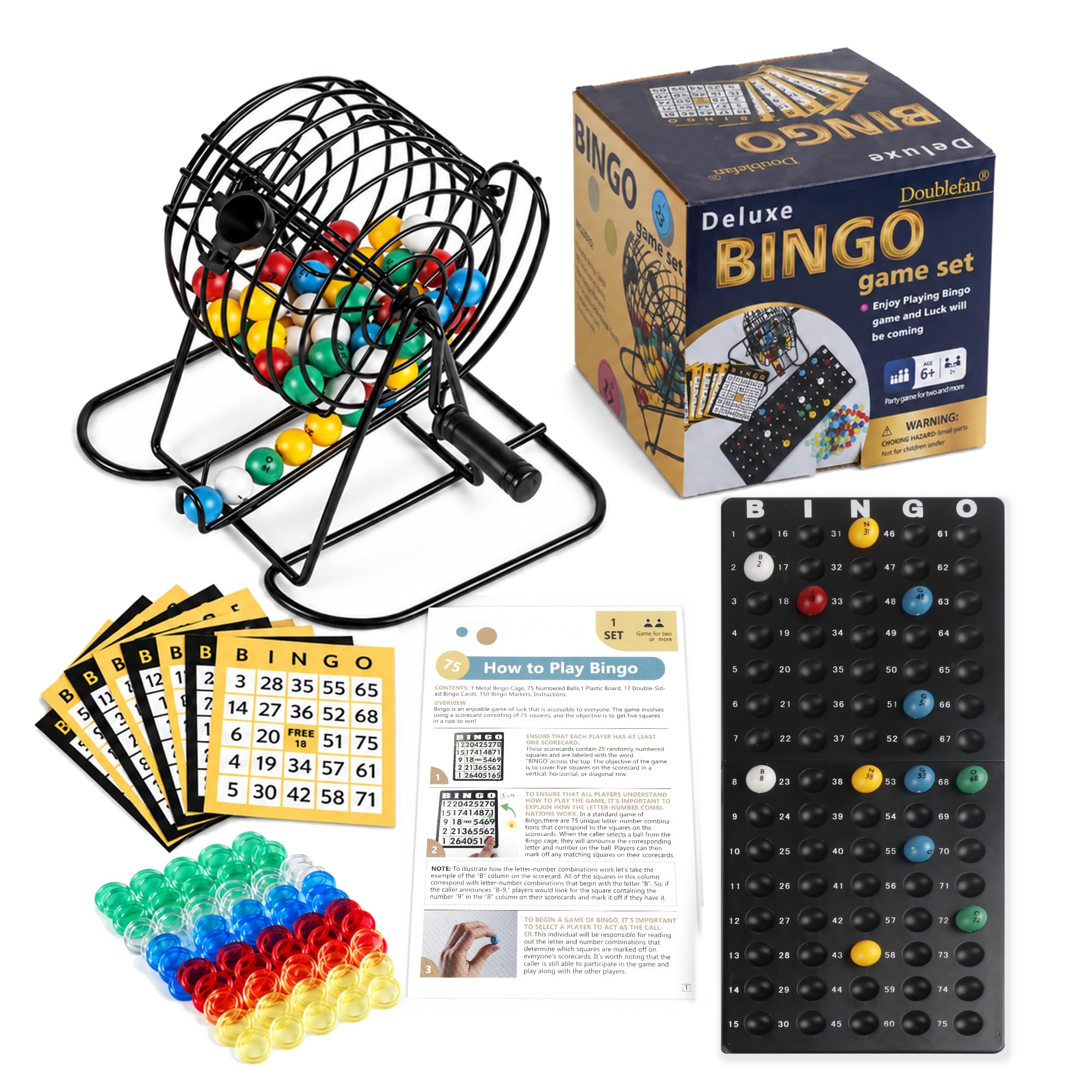 Doublefan Bingo Game for Adults, Party Games for Family, Easy Carry Size | 75 Nu