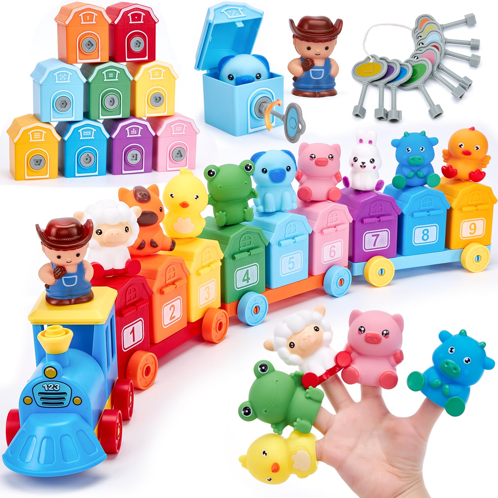 hahaland Montessori Farm Train Set, Toddler Learning Toys for 2-3 Year Olds | Co