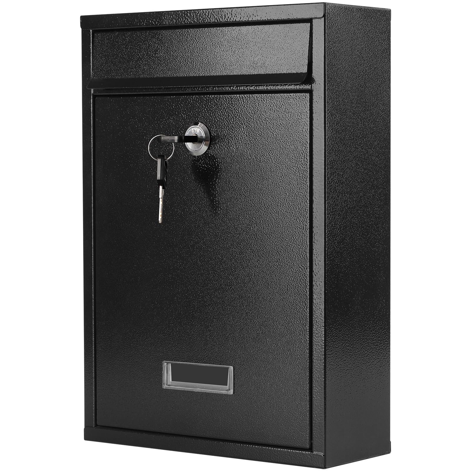 KYODOLED Locking Mailbox for Outside, Large Black Wall Mount Mail Drop Box | Key
