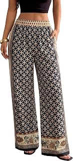 ZAFUL Women's Floral Flowy Palazzo Pants Print Wide Leg Pants Boho Trousers