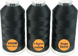 New brothread Huge Spools Embroidery Machine Thread -3xBlack | 100% Polyester, Various Assorted Color Packs, 5000M (5000Y) Each Spool, for All Embroidery Machines