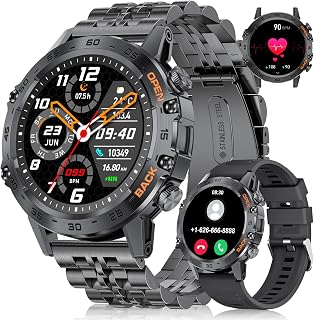 FOXBOX Smart Watch for Men, 1.39" Military Smartwatch with SpO2, Sleep Monitor, 24H Heart Rate, Tactical Fitness Watch, 100+ Sports, IP67 Waterproof, Make/Answer Call, 400 mAh, 300+ Watch Face, Black