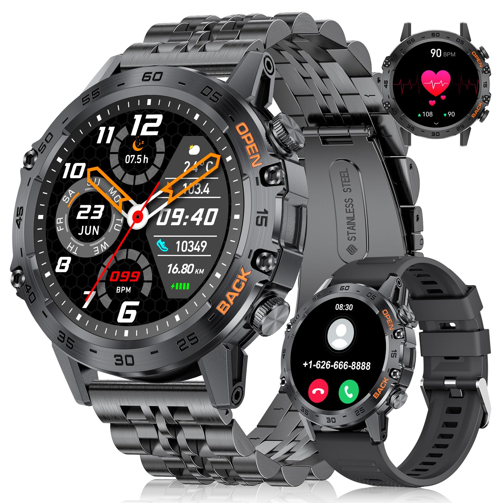 FOXBOX Smart Watch for Men, 1.39" Military Smartwatch with SpO2, Sleep Monitor, 