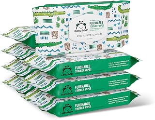 Amazon Brand - Mama Bear Flushable Toddler Toilet Wipes, Unscented, Formulated without Fragrance, Hypoallergenic, Septic Safe, 336 Count, 8 Packs of 43