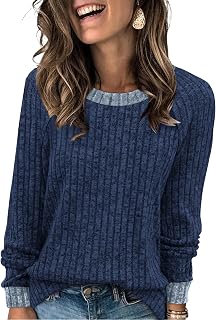 Long Sleeve Shirts for Women Lightweight Sweaters Fall Outfits 2025 Color Block Winter Clothing Dressy Casual Soft