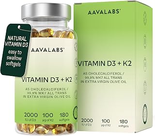 Vitamin D3 K2 MK7 (99.9% All-Trans) with Extra Virgin Olive Oil - 180 Softgels D3 and K2 Vitamin Supplements