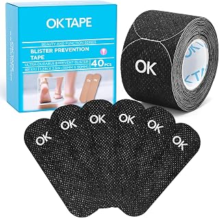 OK TAPE Vendajes precortados para ampollas de pies, cinta para evitar ampollas en pies, dedos y pies, 3 x 8,9 cm, 40 unidades