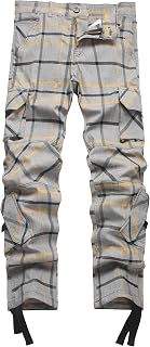 NOVOCCT Men's Plaid Cargo Pants Stretch Relaxed Fit 9-Pockets