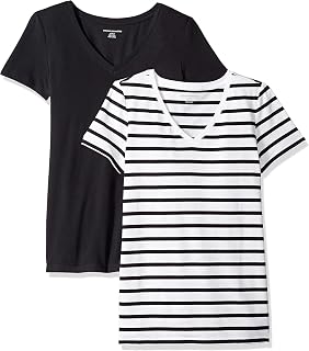 Amazon Essentials Women's Regular-Fit Short-Sleeve V-Neck T-Shirt, Multipacks