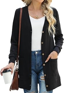 GRECERELLE Women's Long Cardigan Long Sleeve Elegant Comfortable Front Opening Buttons Pockets Sweater Lightweight V-Neck